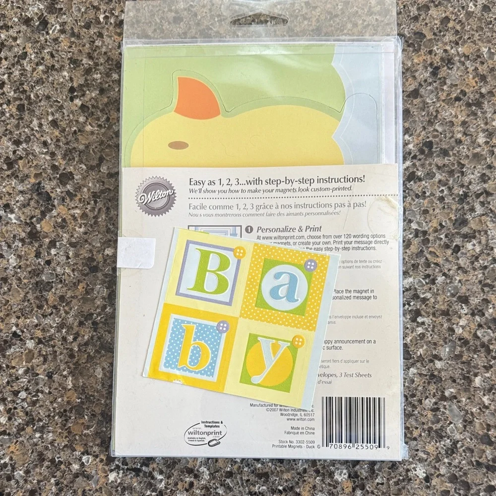 NEW Wilton Set of 5 Baby Announcement Printable Magnets with Yellow Duck Design